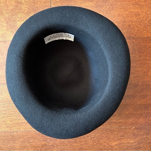 Vintage Sparkle Plenty Black Felt Hat with Purple Floral Accent, Romcom 90s Vibe - Picture 14 of 16